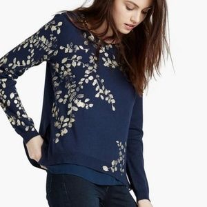 Lucky Brand Joanna Floral Scoop-neck Sweater Navy